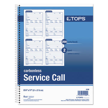 TOPS™ Service Call Book, Two-part Carbonless, 4 X 5.5, 4-page, 200 Forms freeshipping - TVN Wholesale